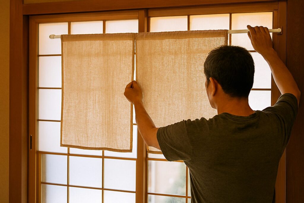 突っ張り棒のれん作りに使う布と道具の準備例