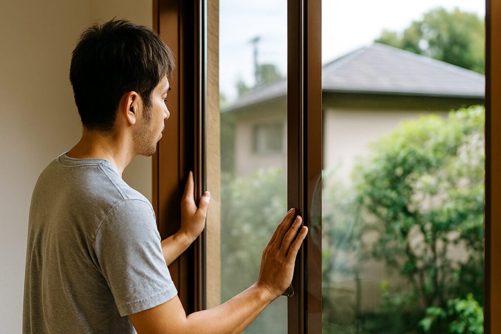 ブロンズ色のlow-eガラスを室内から見た景色と色味の変化