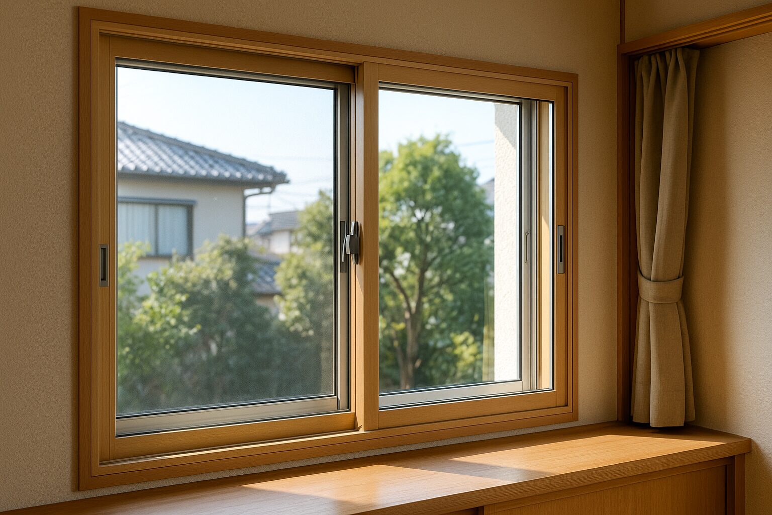 猫ドアdiy向け室内の木枠引き違い窓