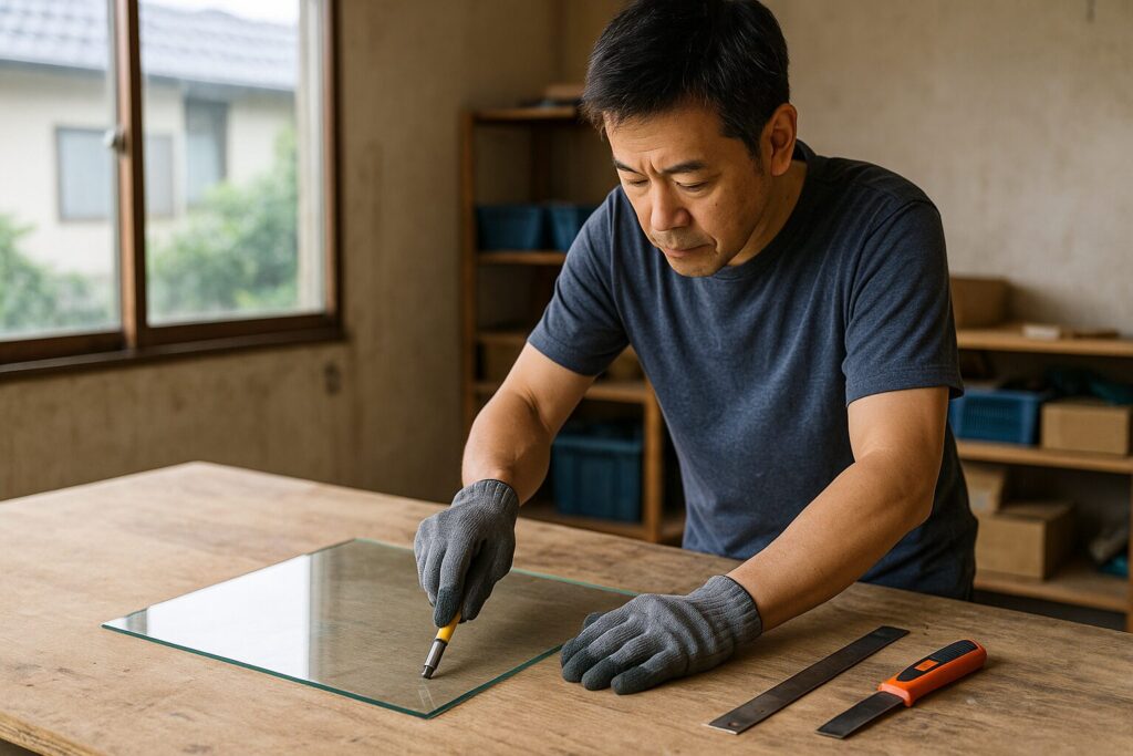 ガラスカッター代用に使う工具とガラス板