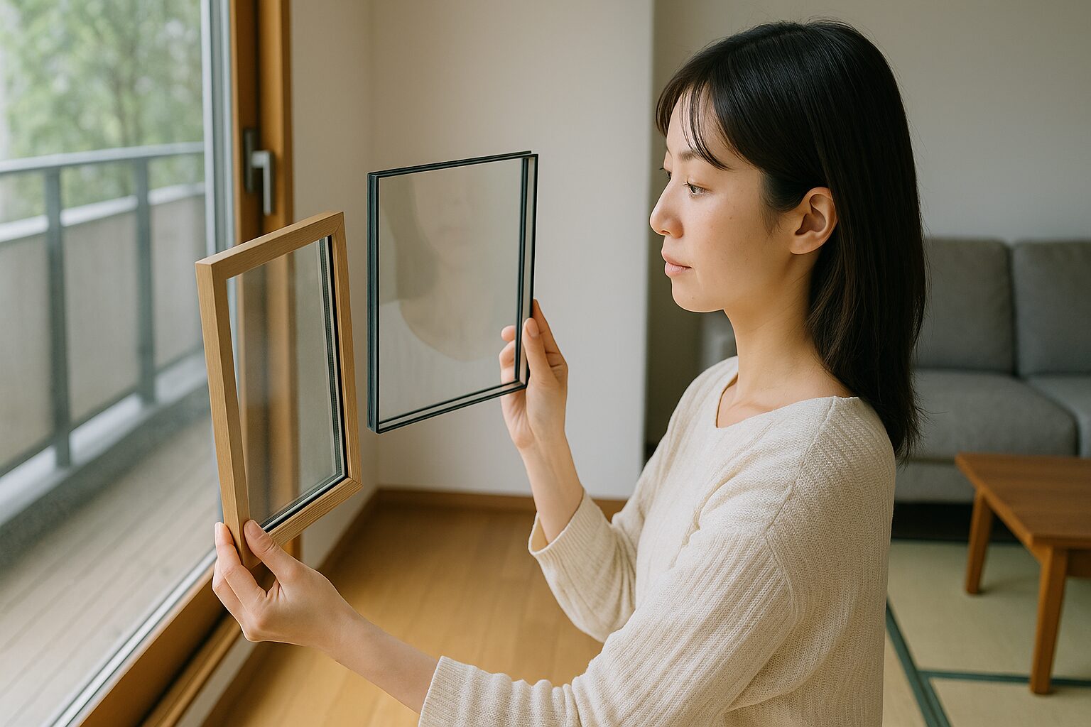 内窓 グレード 違いを比べる女性