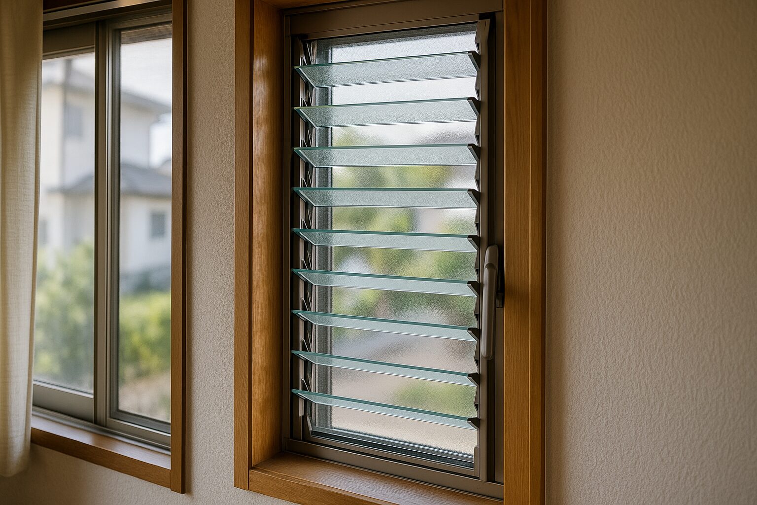日本の住宅に設置されたルーバー窓リフォーム