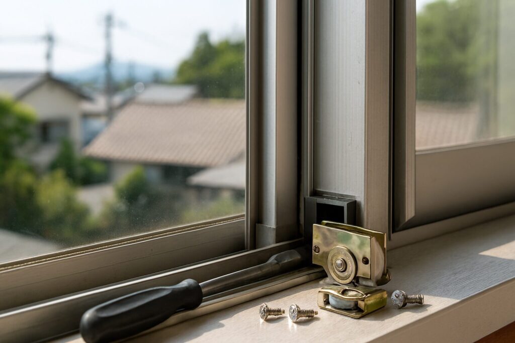 アルミサッシの戸車交換作業の全体手順