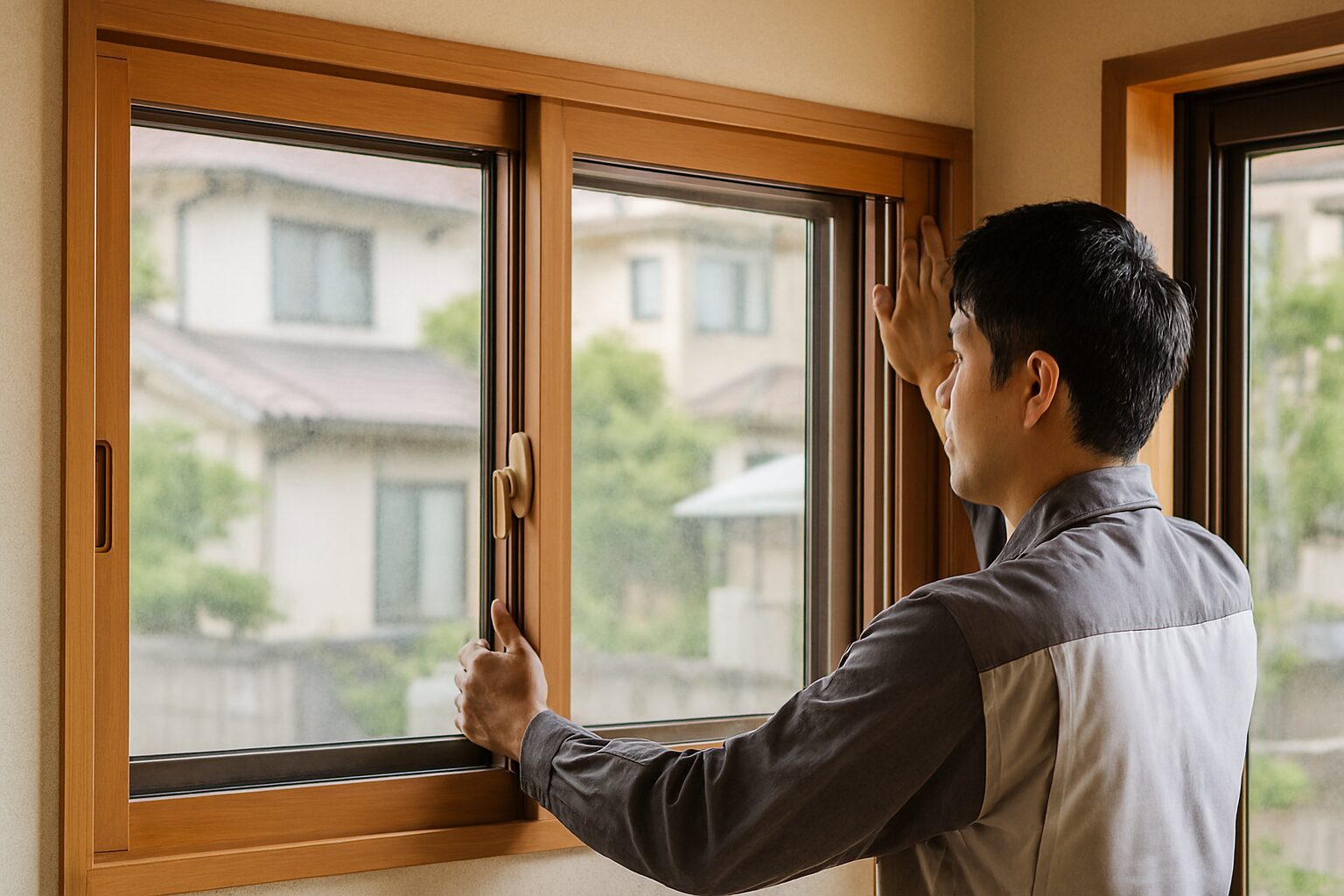 パナソニック内窓を施工する日本人男性