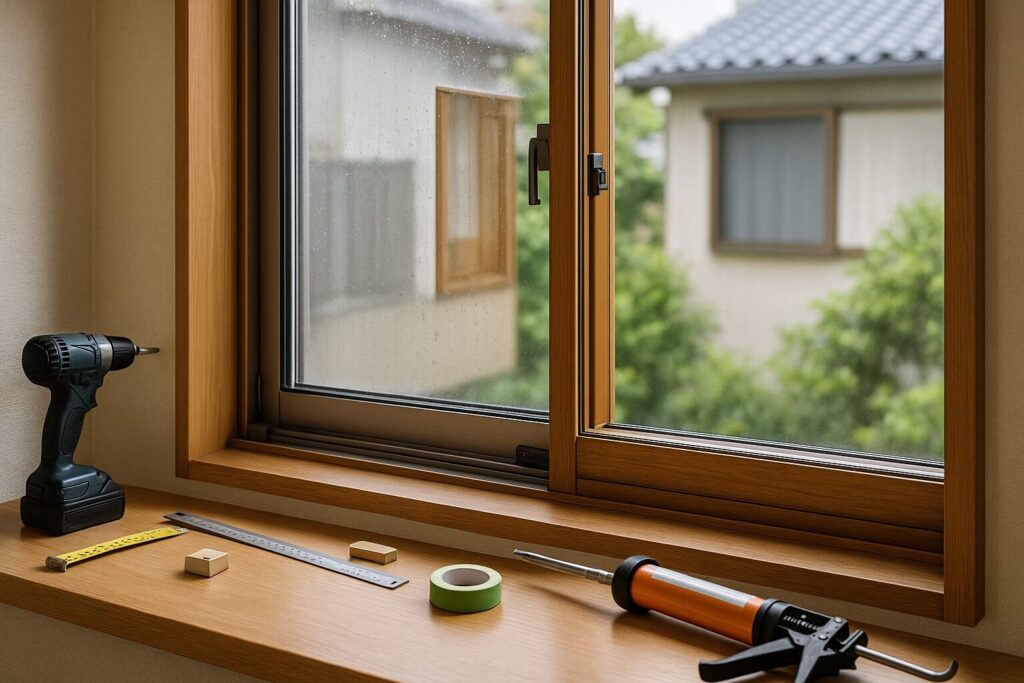 内窓インプラスをDIYで取り付ける作業中の様子