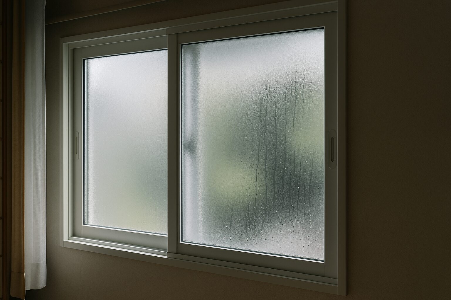 内窓 すりガラス デメリットを示す結露窓