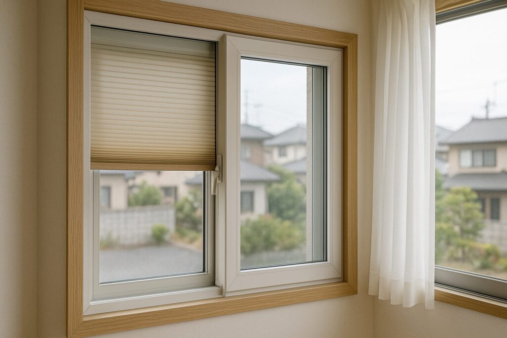 二重窓のカーテン代わりにハニカム