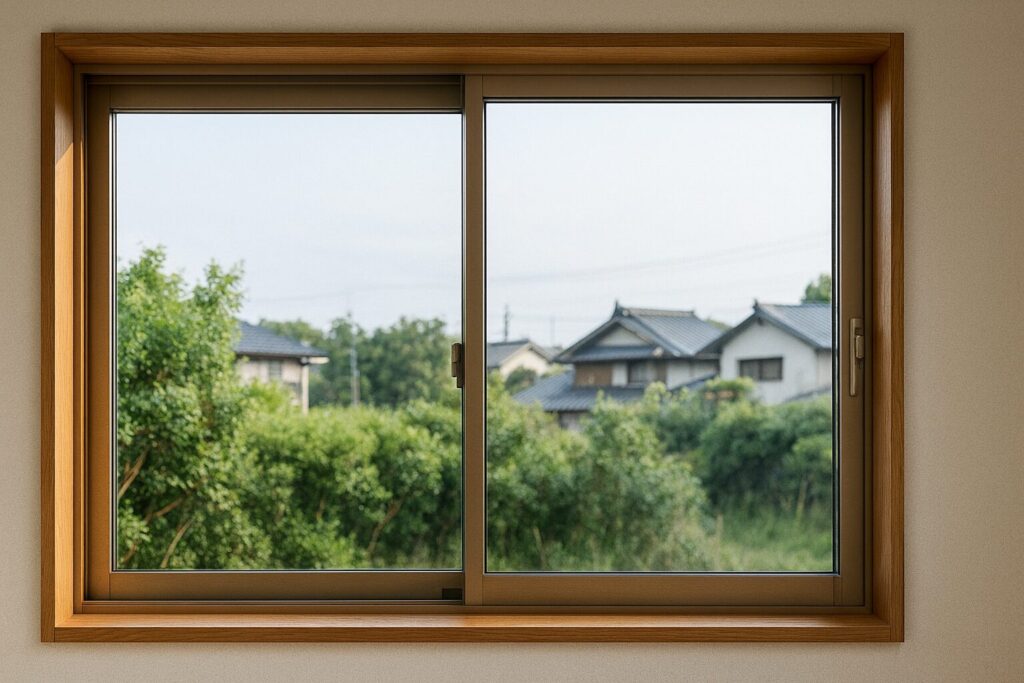 額縁サッシの構造と取り付け位置を示す例