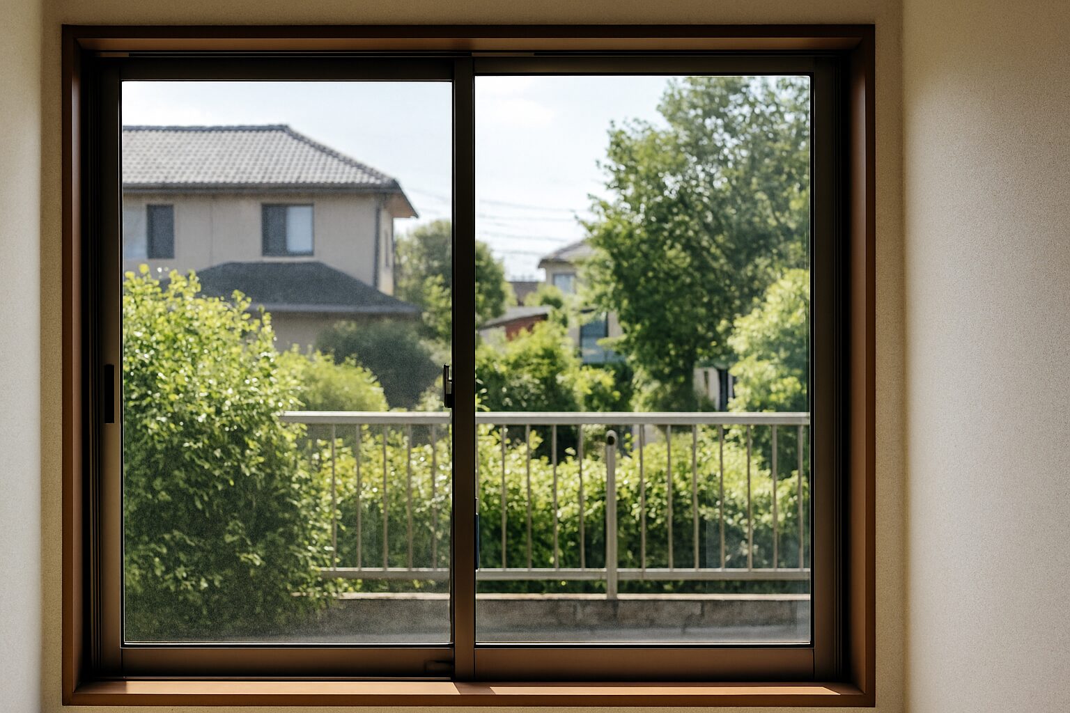 サッシ開口寸法を示す窓枠と自然光