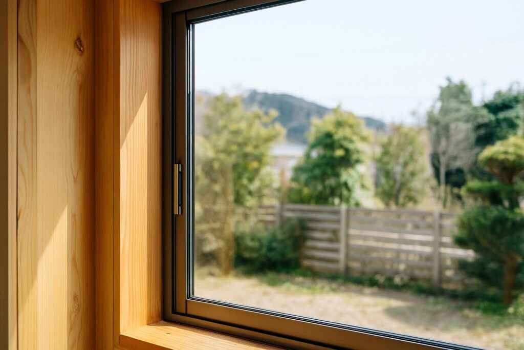 木造住宅のサッシ納まりを示す窓まわりの様子