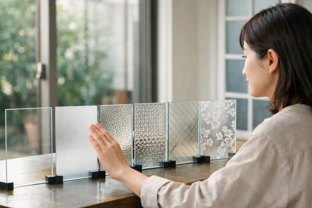 日本人女性がガラス種類を確認