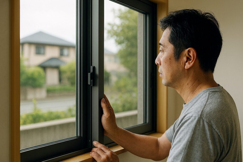 サッシ納まりの構造を示した窓まわりの断面イメージ