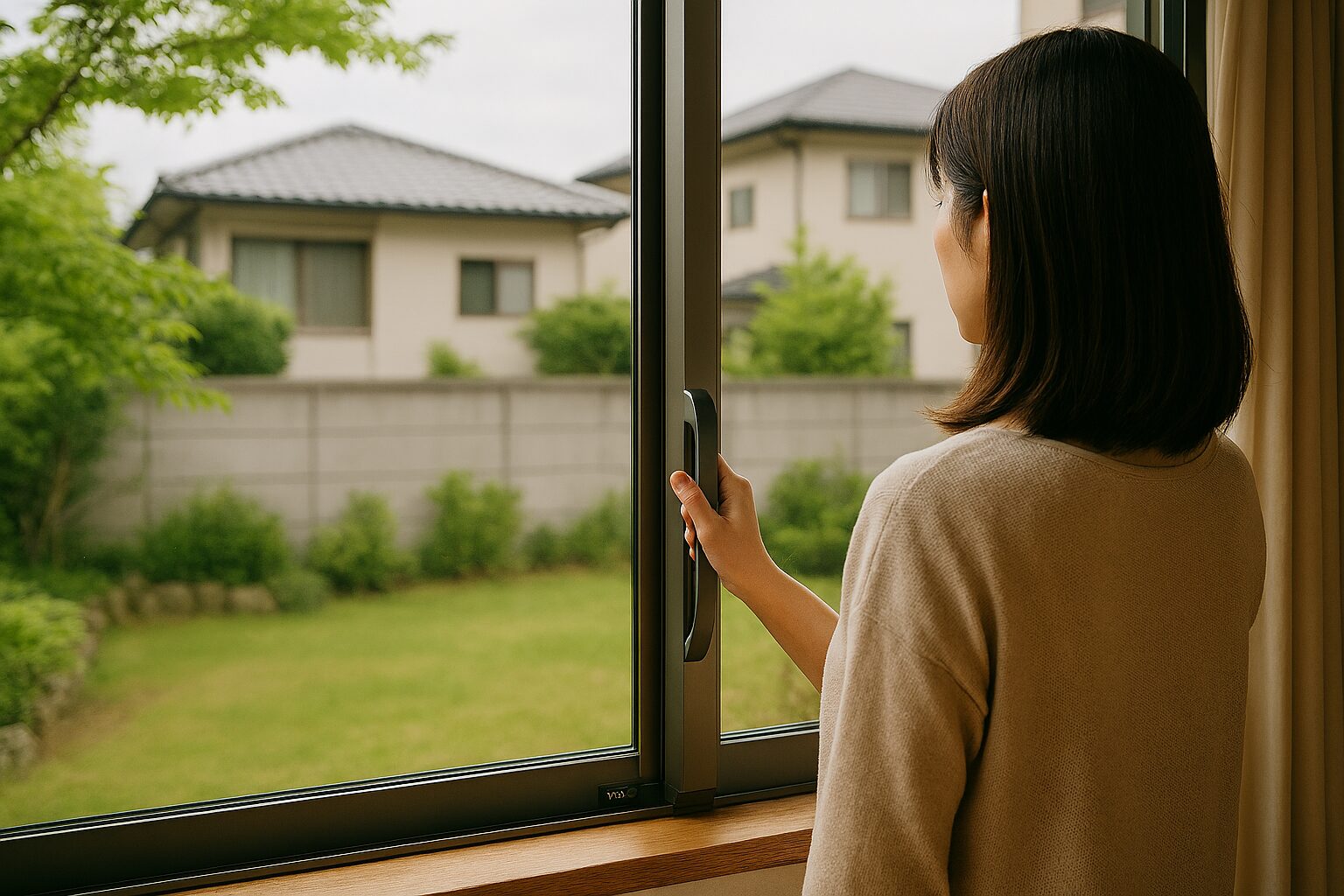 ykk サッシ開口寸法を確認する女性