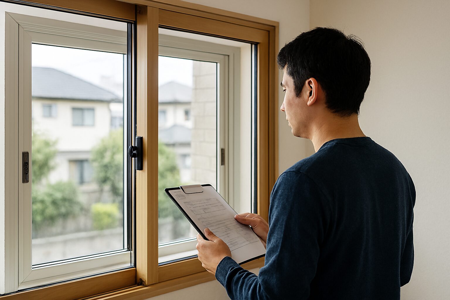 内窓の見積もりを確認する男性