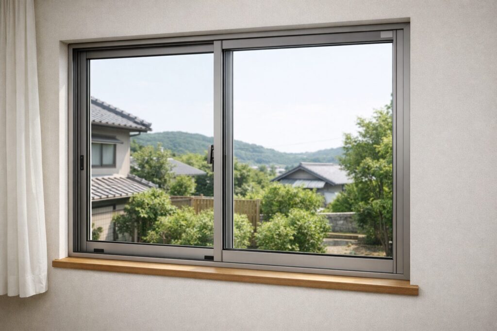 引き違い窓の図面構造を示す