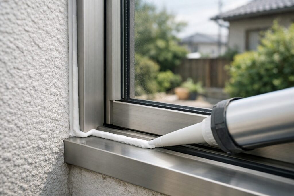 サッシ周りのコーキング施工例