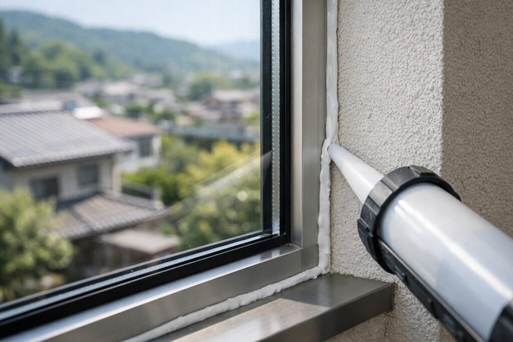 窓まわりのシーリング補修の様子