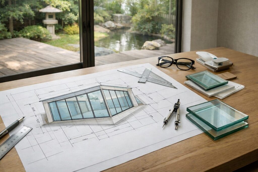 ガラス張り平面図の基本的な書き方例