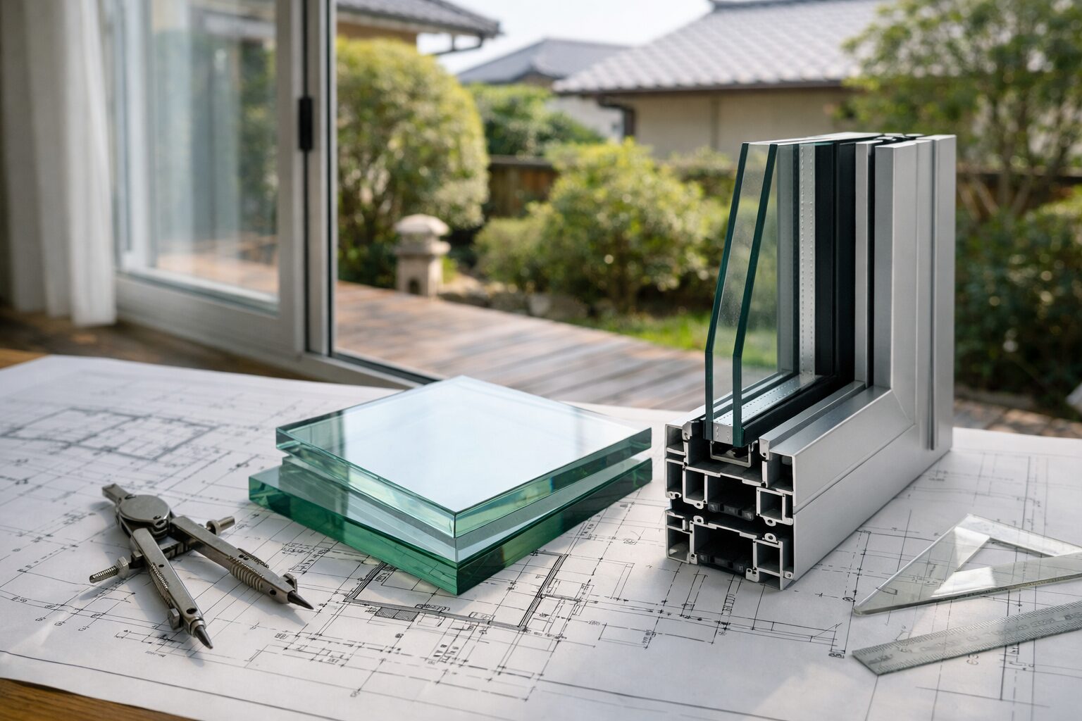 ガラスの図面表記要点を示す図