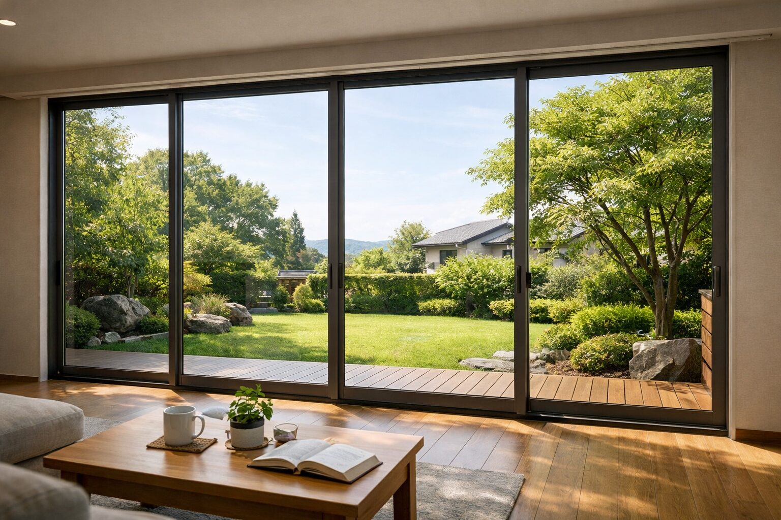 一条工務店の9尺窓の高さが分かる大きな掃き出し窓