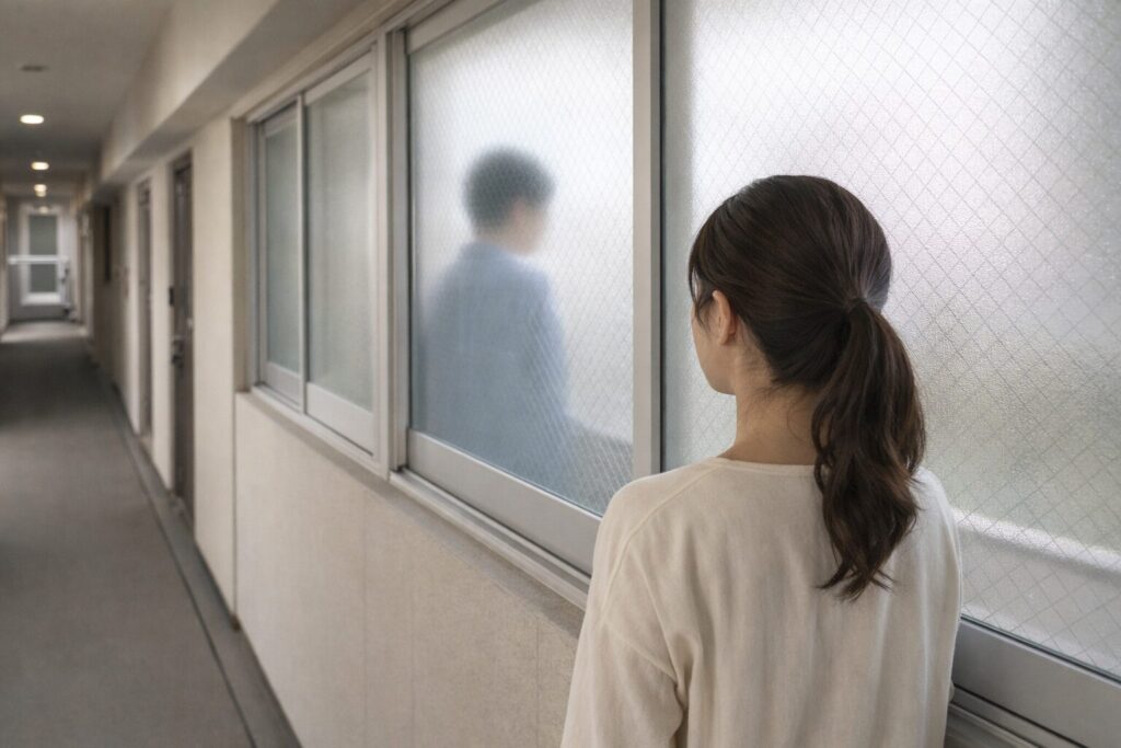 日本人女性が通路側窓の目隠しを確認