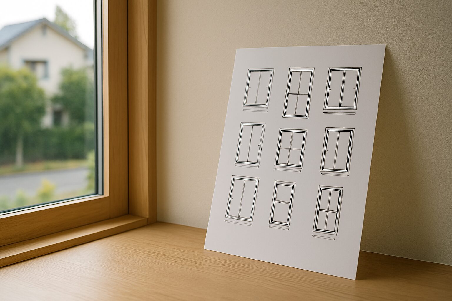 日本人男性が窓サイズ表の要点を確認する様子