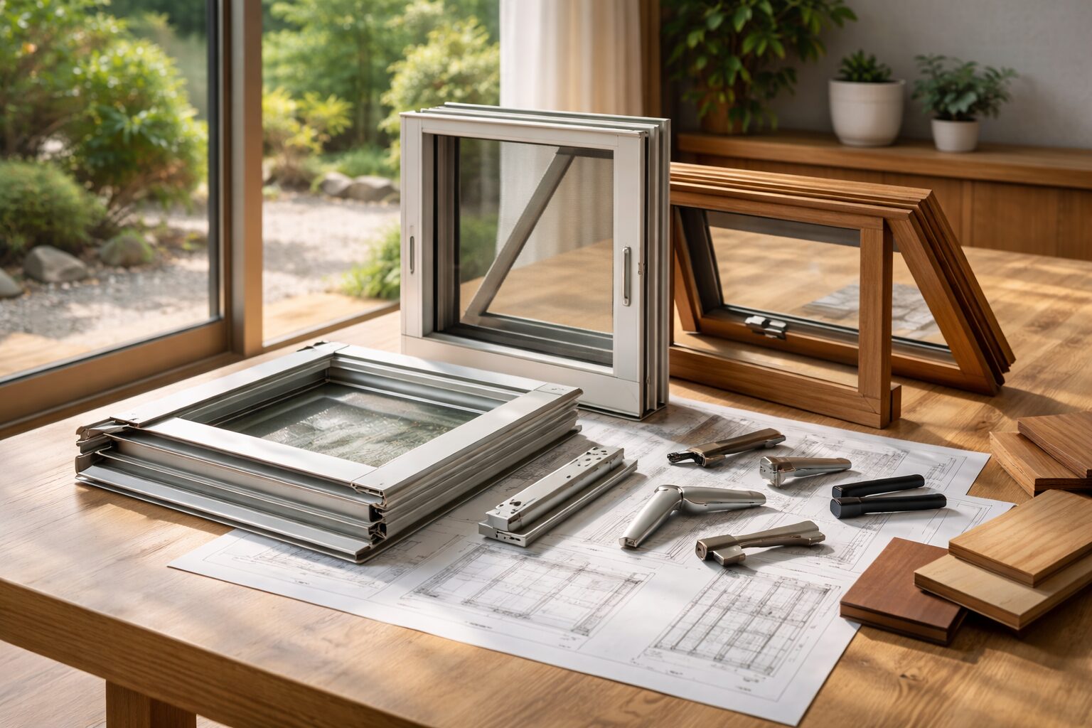 建具の名称と種類を示す木枠構造