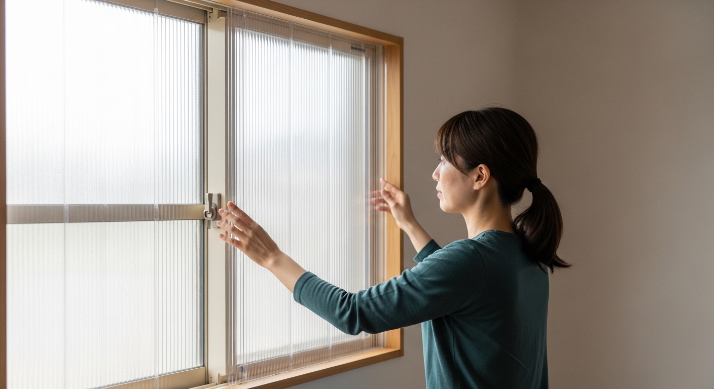 日本人女性がプラダン二重窓をDIY