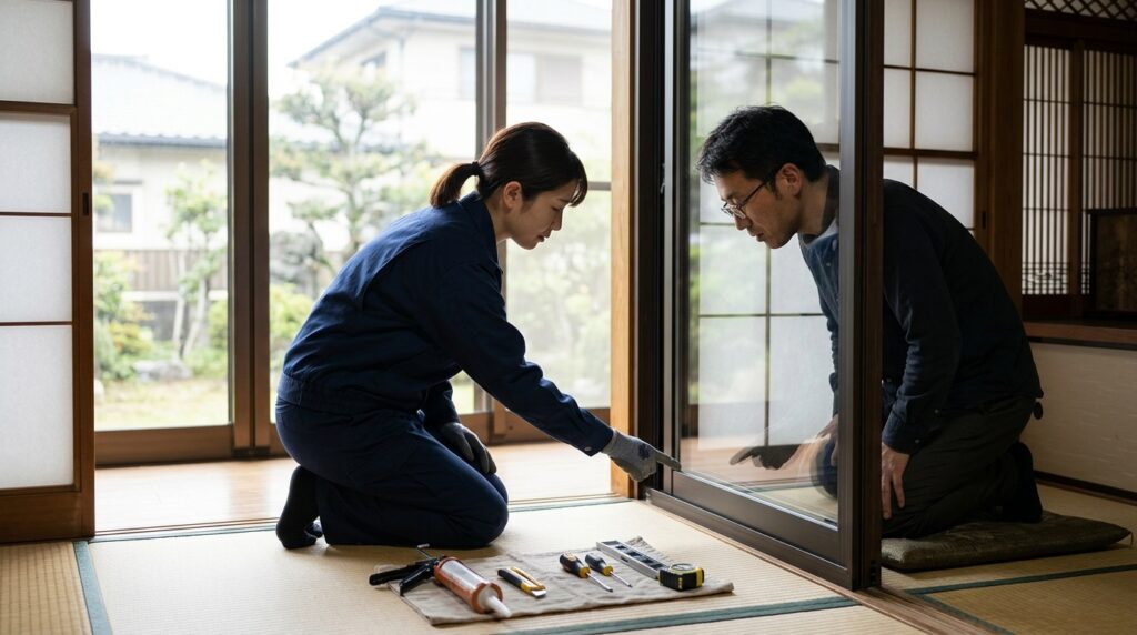 内窓プラストの施工後イメージとして静かな室内空間と高気密サッシを表現した写真