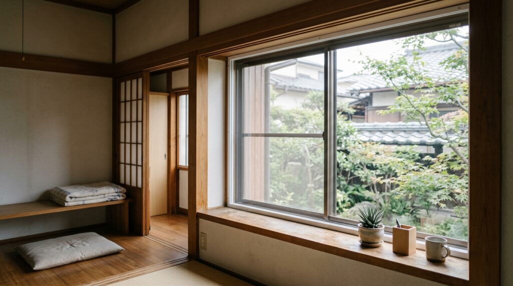 和室に設置したポリカーボネート二重窓のDIY施工例を紹介する断熱対策イメージ写真