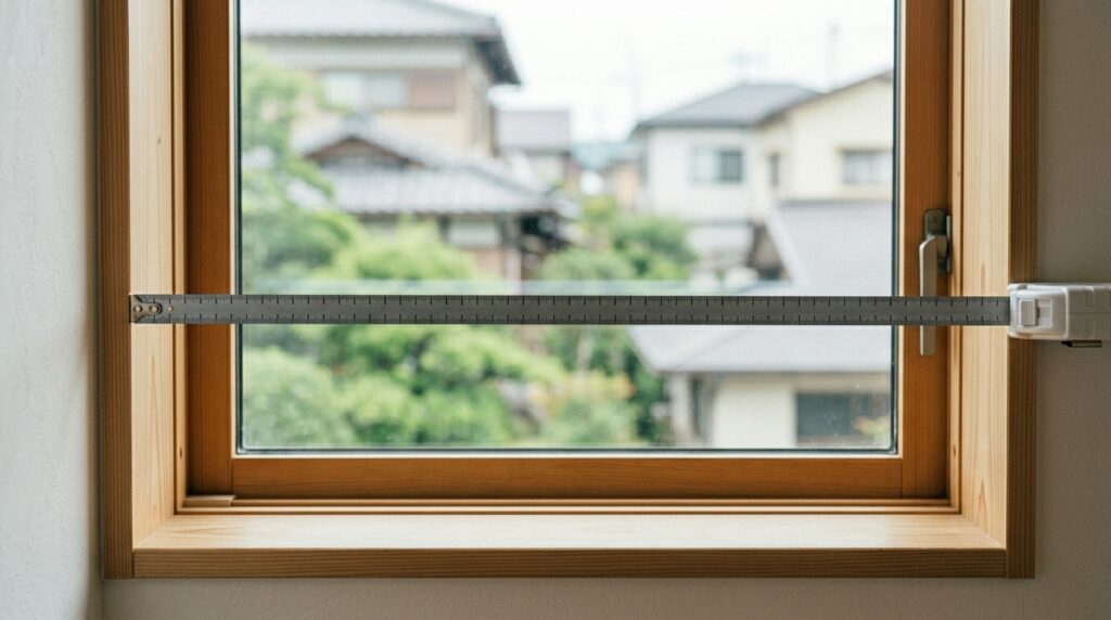 窓サッシをメジャーで採寸しながらインプラス設置寸法を確認している住宅の窓まわりイメージ