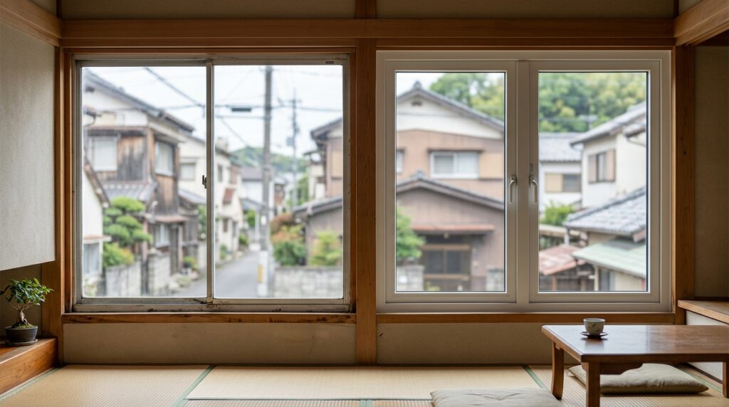 窓リフォームの依頼先選びを検討する際に参考となる、日本住宅の窓とサッシの施工イメージ