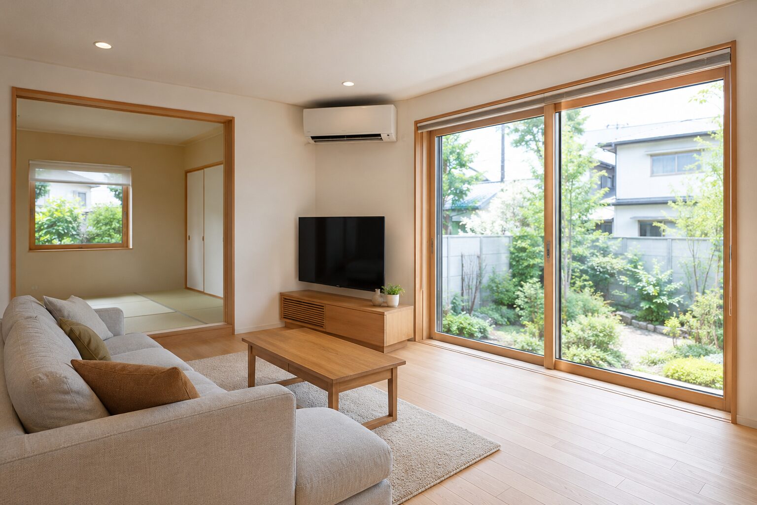 断熱性の高い窓と快適な冷房環境を表現した室内イメージ
