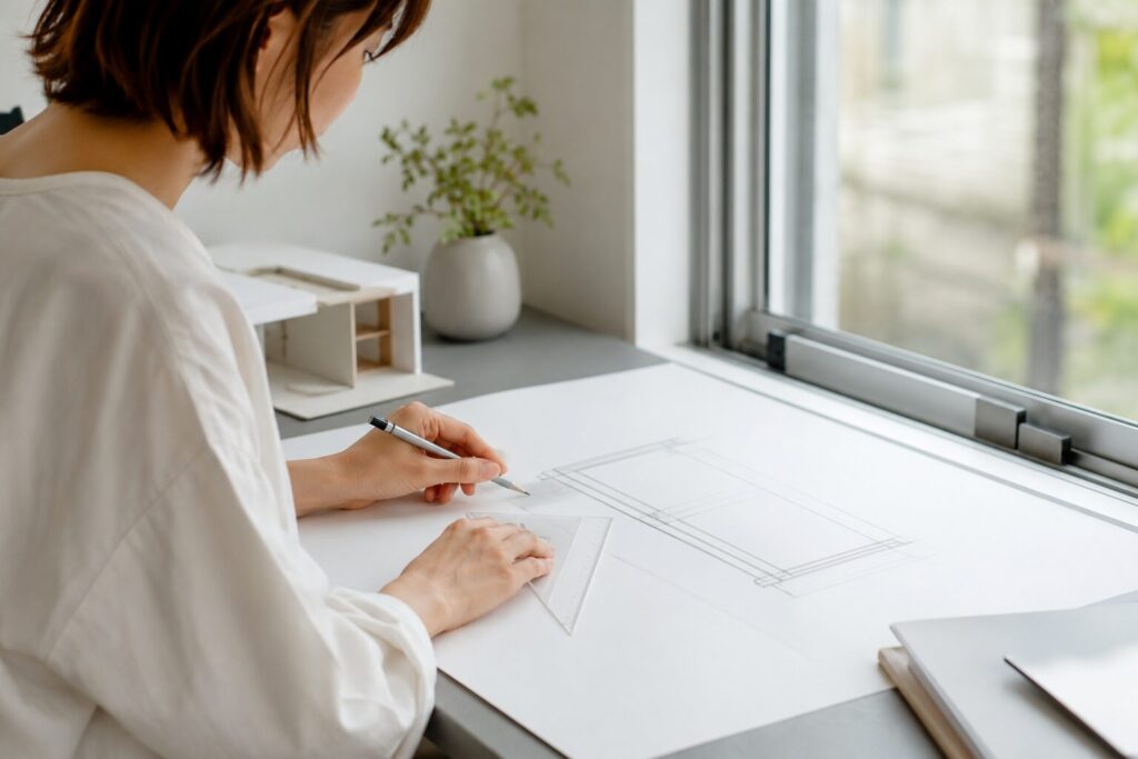 引き違い窓の図面の書き方を理解するための住宅の窓と設計イメージを表すイメージ画像