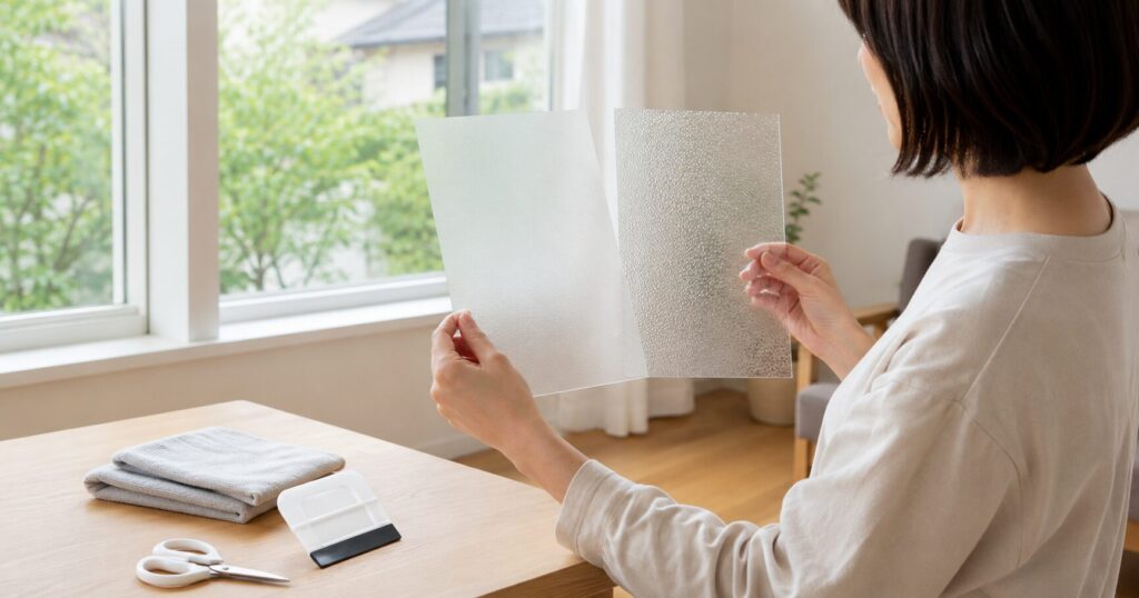 セリアの目隠しシートの選び方や貼り方、種類ごとの使い分けを解説するイメージ画像